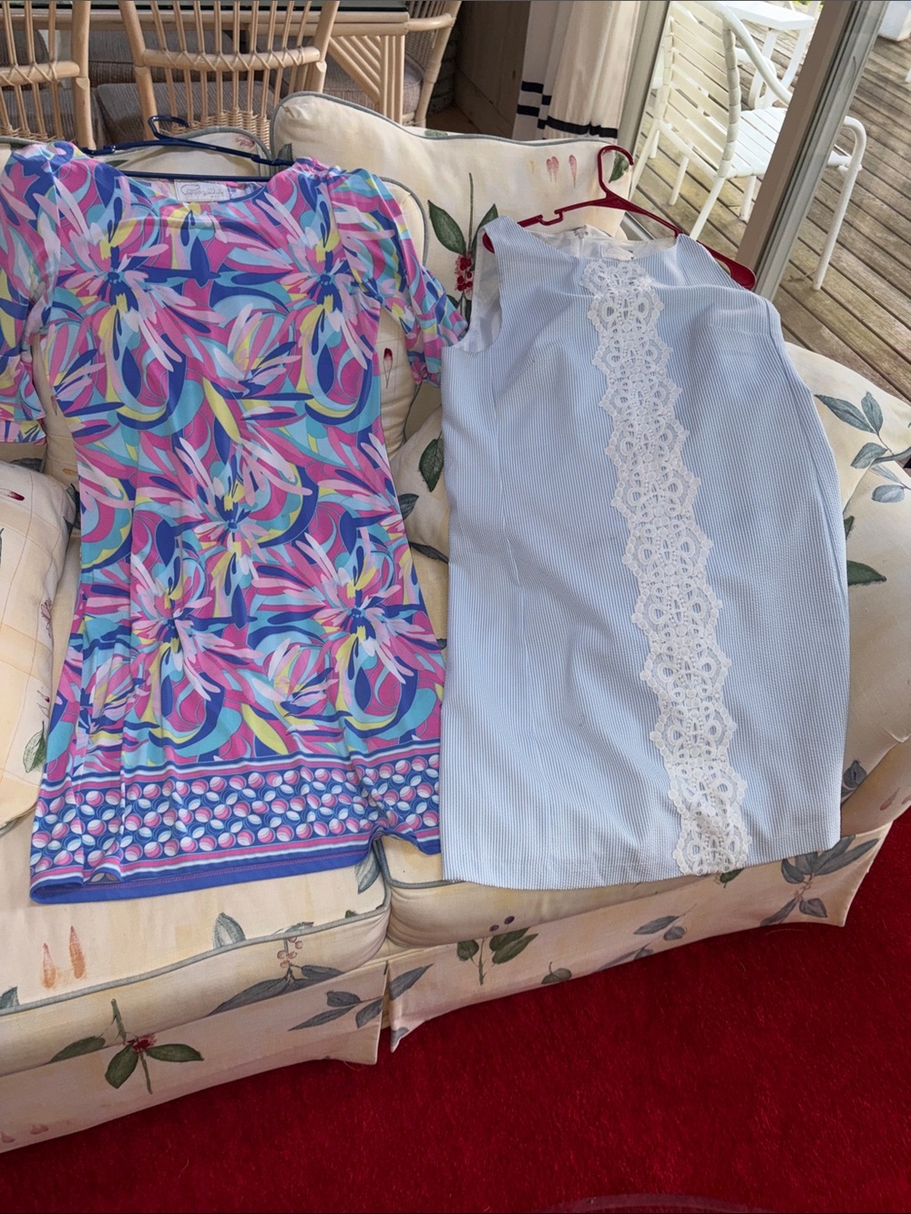 Pappagallo Light Blue Mini Dress with White Lace Trim & Multicolor Dress